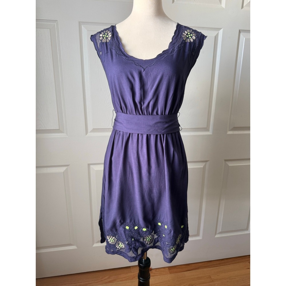 Maeve Anthropologie Purple Embroidered Mini Dress XS Boho Whimsical Fairy